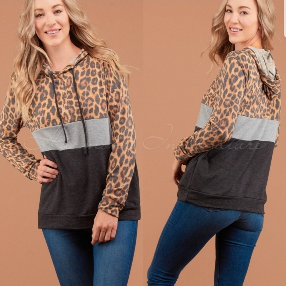 Leopard Print Color Block Hoodie
